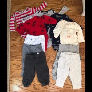 Lot of baby boys bodysuits and pants, 0-3 mos